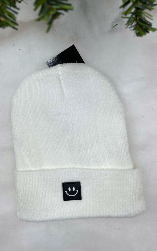 Ivory Smiley Face Patch Beanie **DEAL - COUPON EXCLUDED