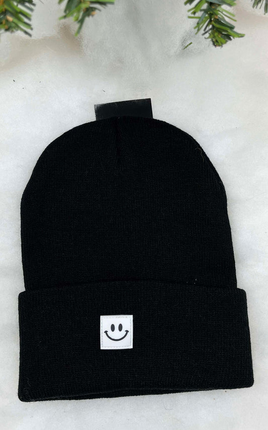 Black Smiley Face Patch Beanie - DEAL COUPON EXCLUDED