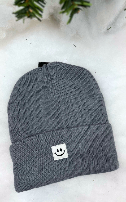 Grey Smiley Face Patch Beanie**DEAL- COUPON EXCLUDED