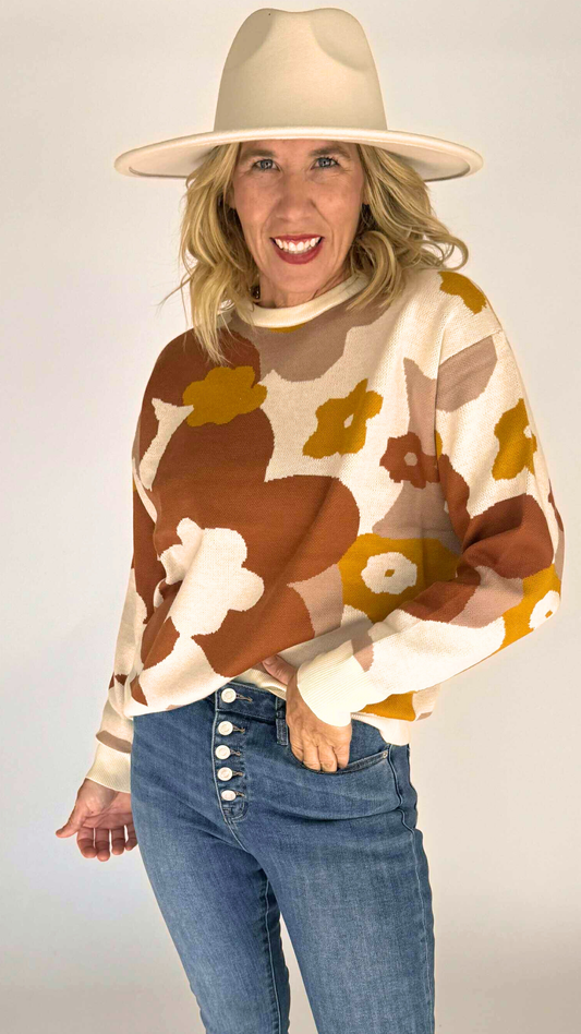 Floral Crew Neck Oversized Sweater