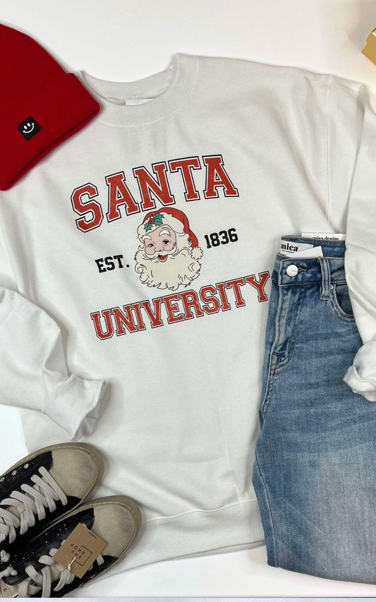 Santa University Holiday Graphic Crewneck Sweatshirt