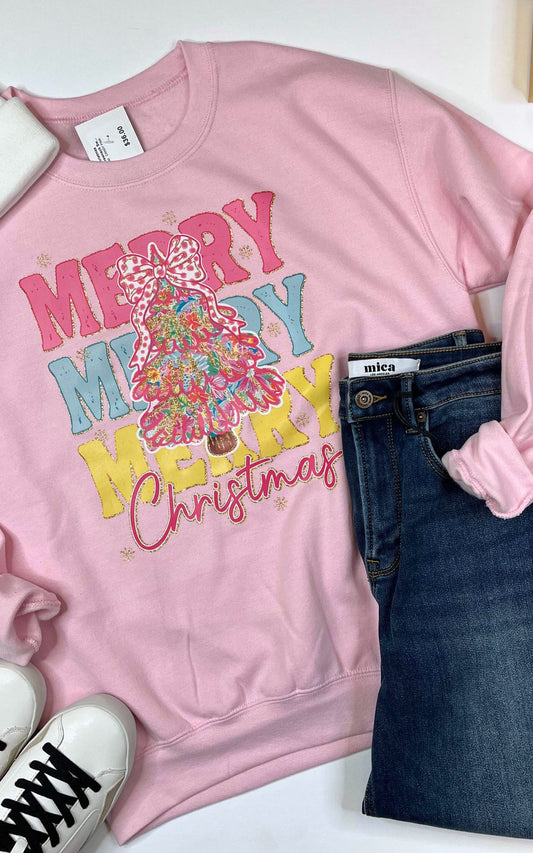 Merry Merry Hawaiian Christmas Tree Holiday Graphic Crewneck Sweatshirt