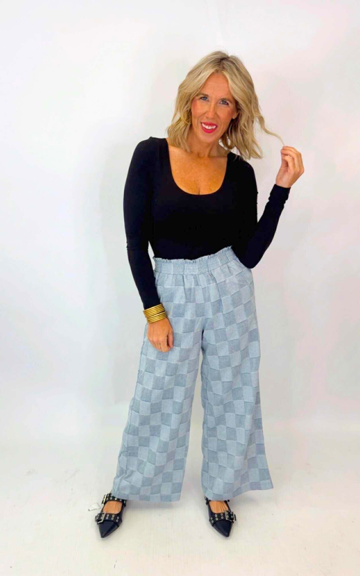 Heather Grey Checkerboard Wide Palazzo Pants - DEAL