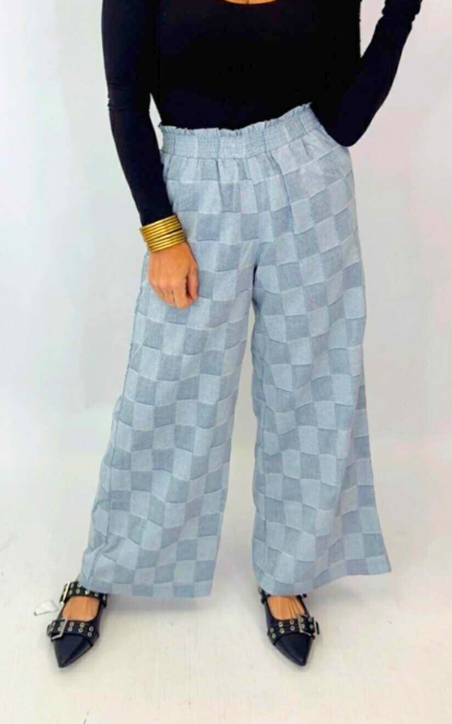 Heather Grey Checkerboard Wide Palazzo Pants - DEAL