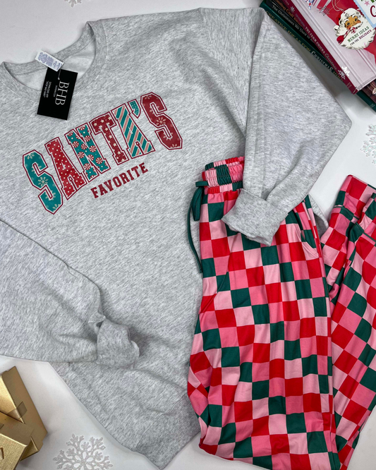 Santa's Favorite Heather Grey Crewneck Graphic Sweatshirt