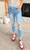 High Rise Boyfriend Criss Cross Denim Jeans - Mica