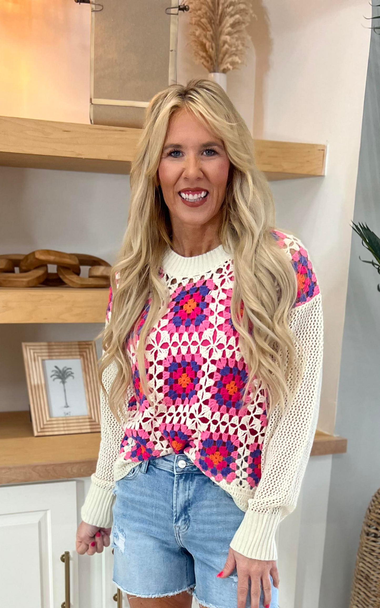 Crochet Knit Long Sleeves Top - Final Sale