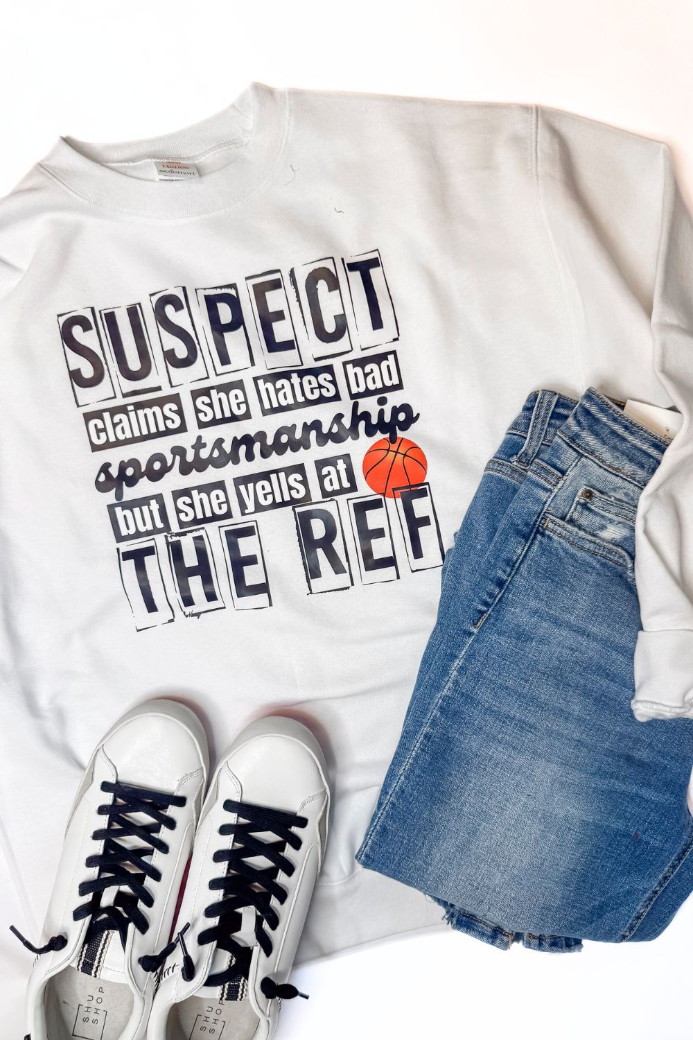 Suspect Claims She Hates Sportsmanship Graphic Crewneck Sweatshirt