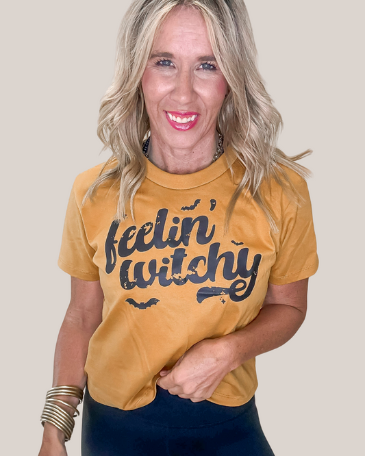 Antique Gold Feeling Witchy Garment Dyed Graphic Boxy Crop T-shirt