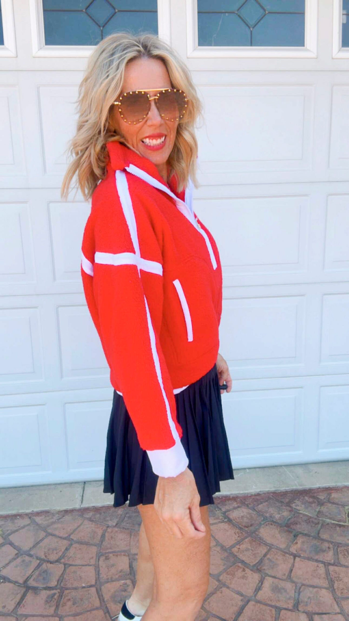 The Aspen Mountain Red 1/2 Zip Sherpa Sweater | Salty Wave -DEAL -START SHIP DATE: 11/24