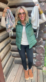 Forest Green Switch Puffer Vest w/ 2 Detachable Hoodies | SALTY WAVE
