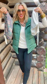 Forest Green Switch Puffer Vest w/ 2 Detachable Hoodies | SALTY WAVE