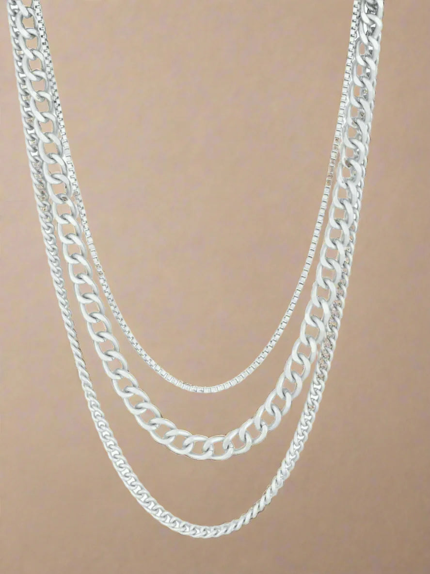 Triple Delight Box Cuban and Curb Style Chain Necklace