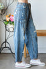 High-waisted distressed drawstring jeans with relaxed fit 