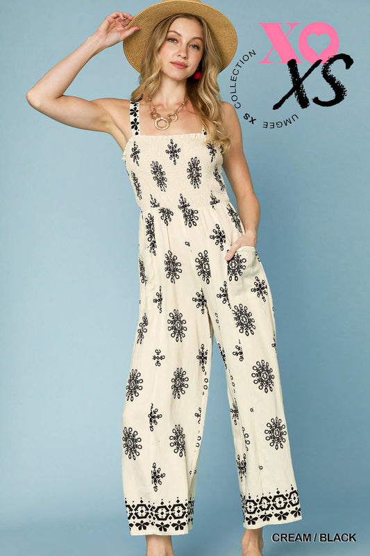 Boho Embroidered Smocked Jumpsuit  | UMGEE