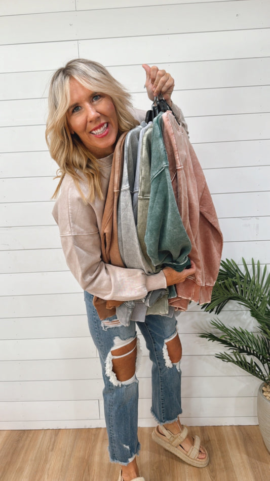 Just What I Needed Acid Wash Fleece Oversized Pullover | ZENANA - DEAL