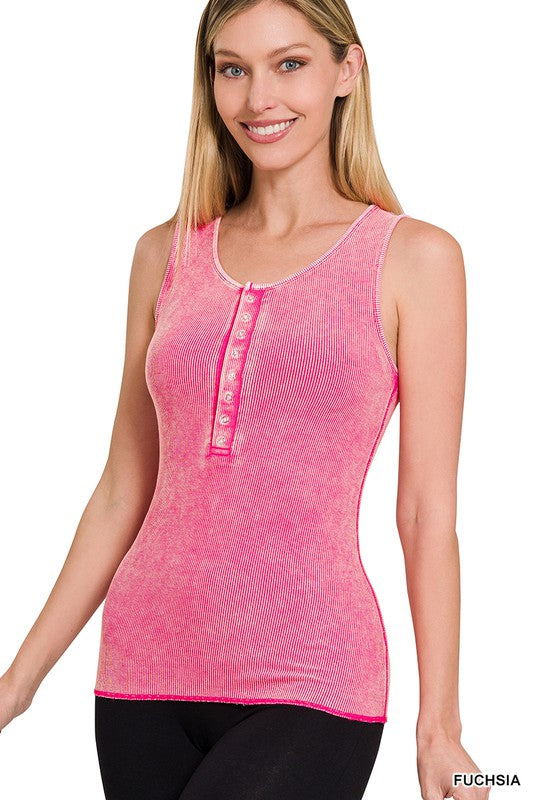 FUCHSIA Vintage Wash Henry Tank Top