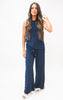 Linen Blend Navy Wide Leg Pant