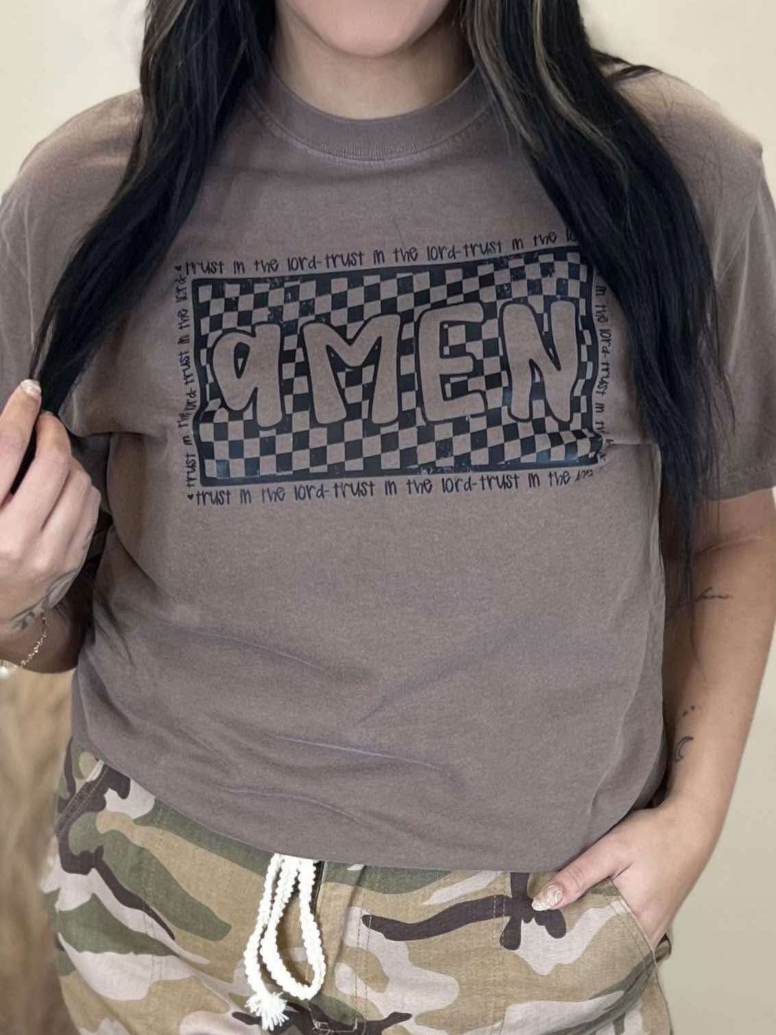 AMEN Checked Garment Dyed Graphic T-shirt