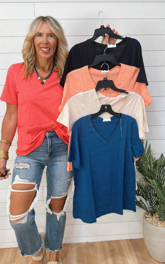 Casual Basic Cotton V Neck Short Sleeve *DEAL