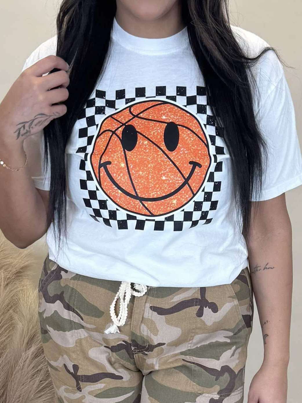 Basketball Checked Garment Dyed Graphic T-shirt