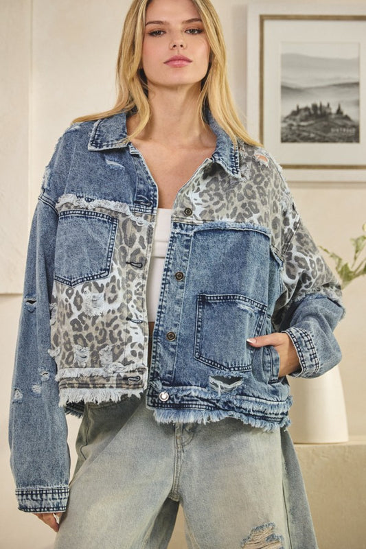 Washed Leopard Contrast Denim Jacket | OLI & HALI *NASHVILLE LIVE PREORDER