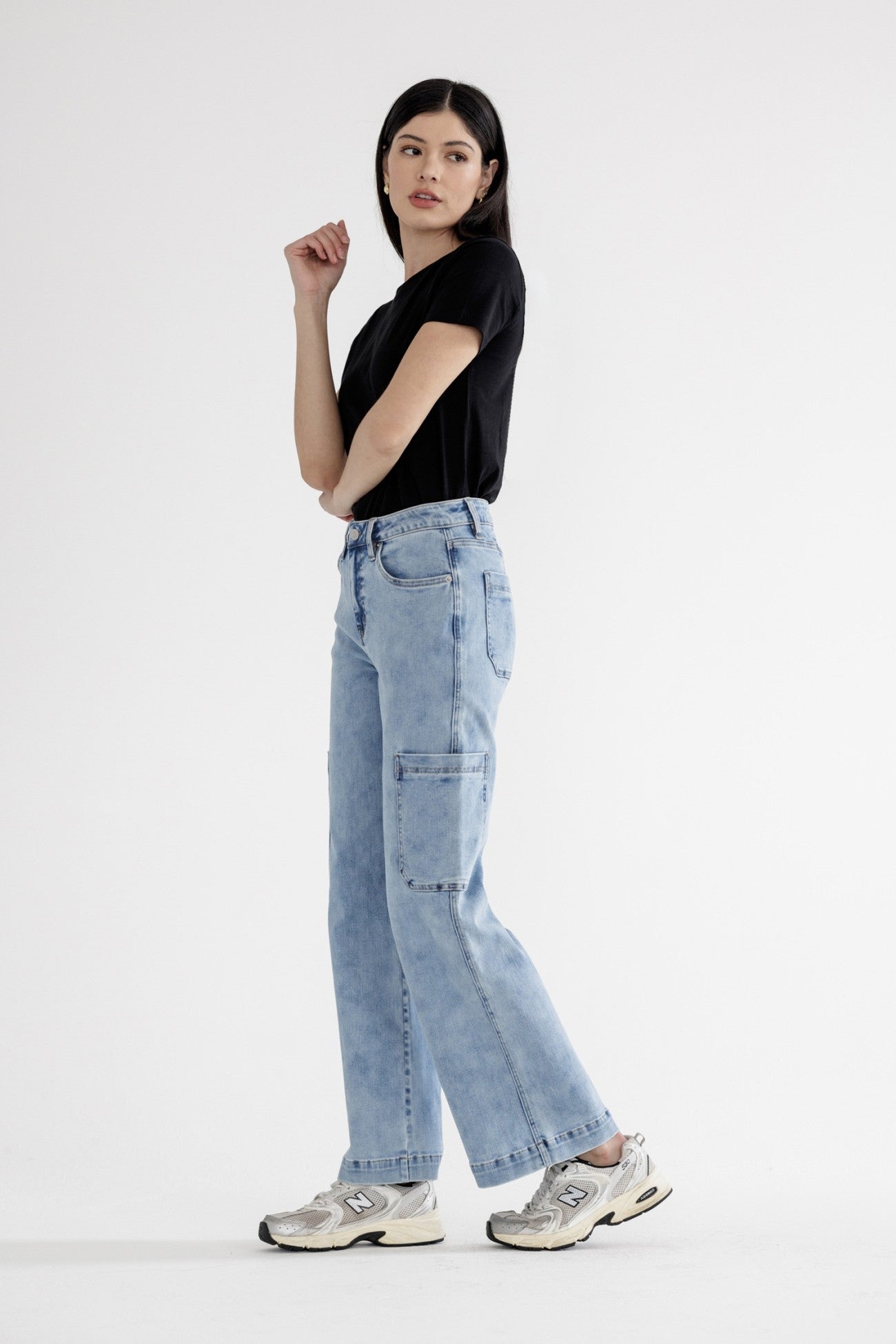 Maya Blue High Rise Wide Cargo Denim Jeans | MICA *30A SEPT PREORDER