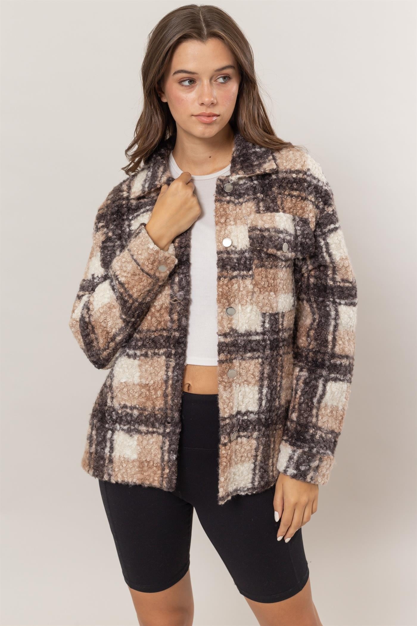 Black Plaid Boucle Shacket | HYFVE *LA LIVE PREORDER