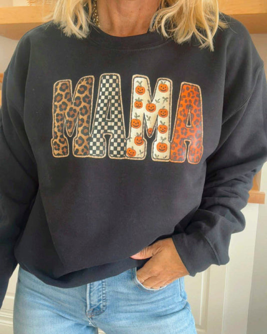 MAMA PATCHWORK Black Crew Neck Graphic Sweatshirt