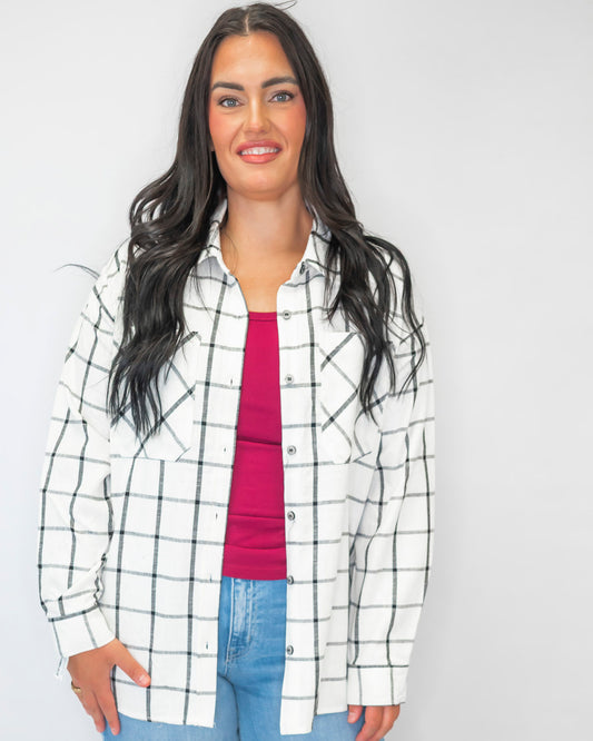 Oversized Plaid Linen Blend Shirt