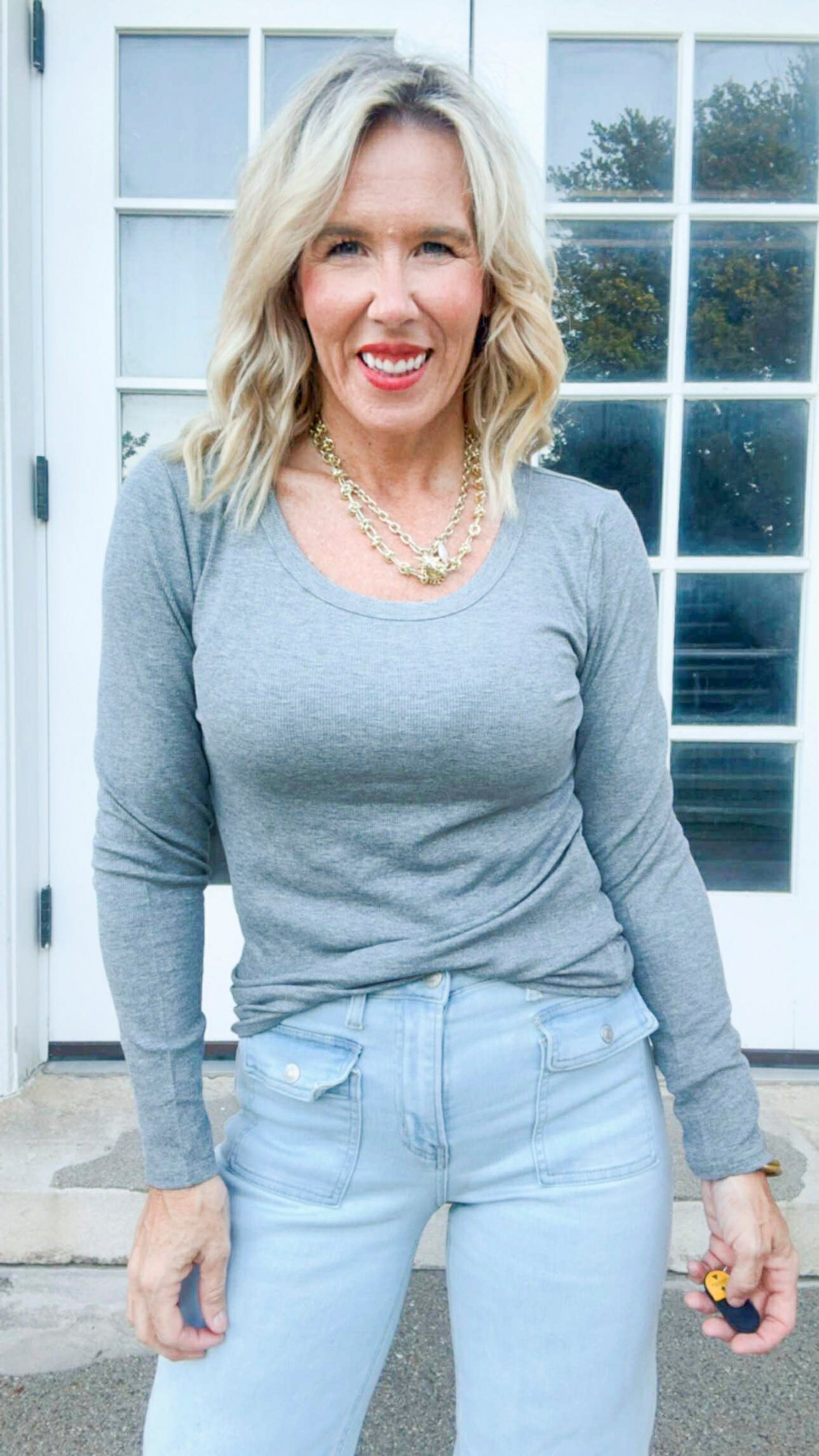 Heather Grey Hold Tight Scoop Neck Long Sleeve Top | SALTY WAVE *START SHIP DATE: OCT 28TH (DEAL)