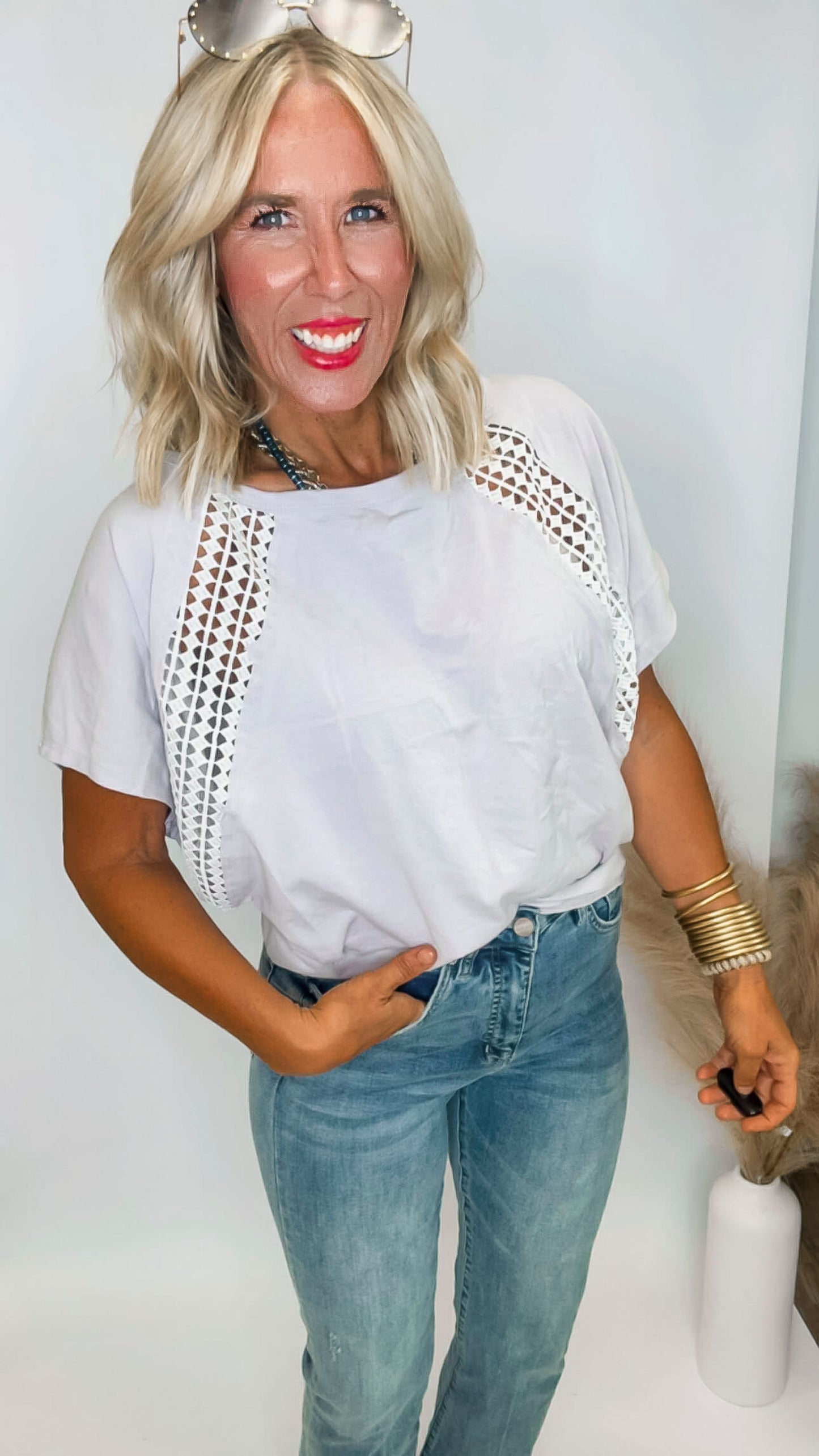Cotton Span With Diamond Crochet Lace Detailed Top