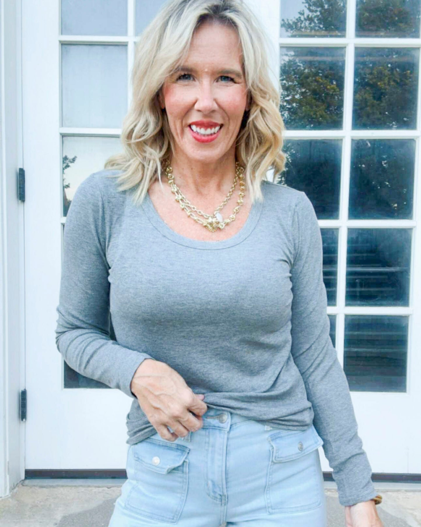 Heather Grey Hold Tight Scoop Neck Long Sleeve Top | SALTY WAVE *START SHIP DATE: OCT 28TH (DEAL)
