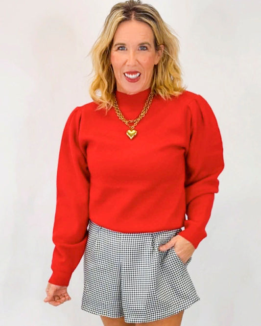 Zig Zag Ribbed Knit Mock Neck Sweater