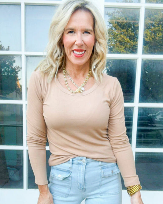 Mocha Hold Tight Scoop Neck Long Sleeve Top | SALTY WAVE *START SHIP DATE: OCT 28TH (DEAL)