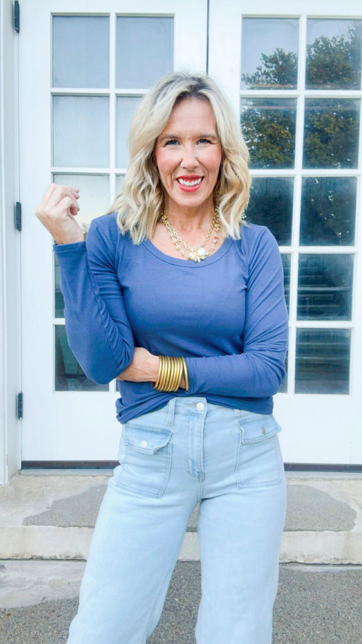 Navy Hold Tight Scoop Neck Long Sleeve Top | SALTY WAVE *START SHIP DATE: OCT 28TH (DEAL)