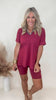 Brushed Dty Microfiber V-neck Top & Biker Shorts