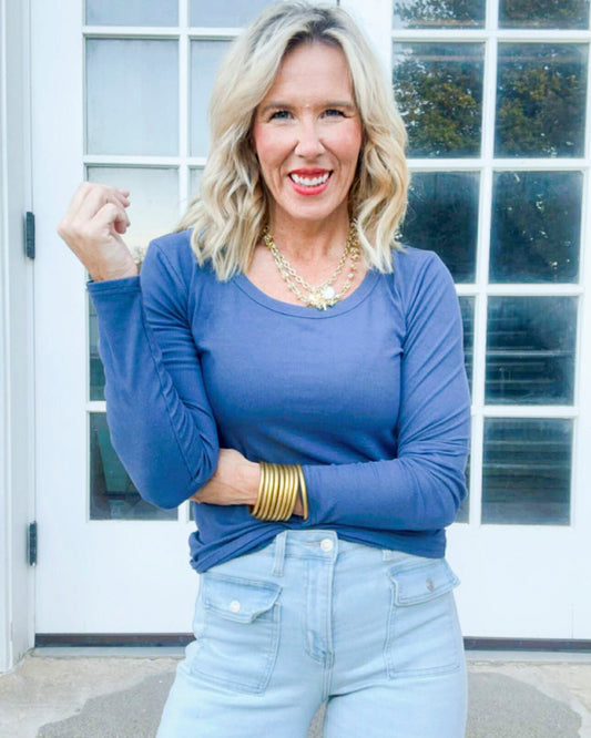 Navy Hold Tight Scoop Neck Long Sleeve Top | SALTY WAVE *START SHIP DATE: OCT 28TH (DEAL)