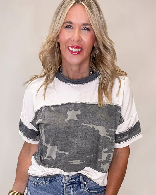 French Terry Camouflage Print Loose Fit Top