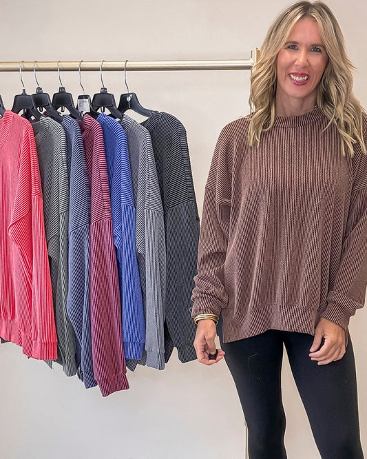Sara's Steals & Deals: Wave Rib Oversized Sweatshirt With Side Slit (11 COLORS)