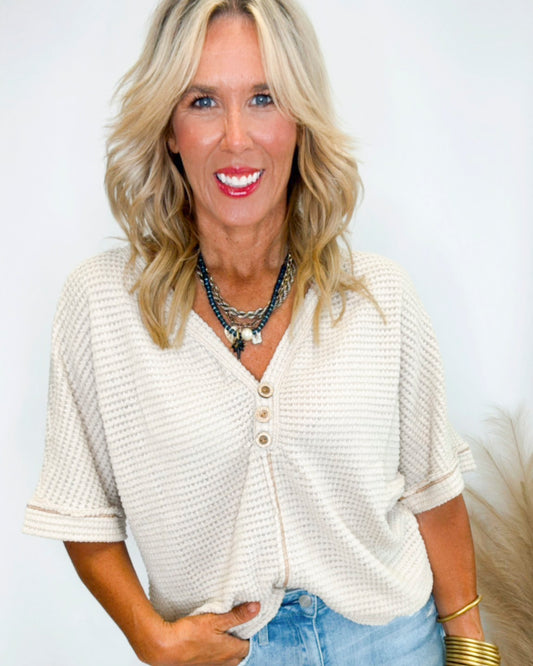 Popcorn Waffle Knit Top