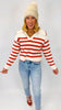 Striped Collared Sweater With Blanket Stitch