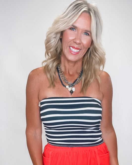 Striped Side-Ruched Tube Top