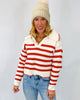 Striped Collared Sweater With Blanket Stitch