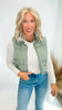 Olive Stone Full-zip Reversible Plaid Puffer Vest