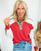 Burgundy Leopard Contrast Lace Detail Top