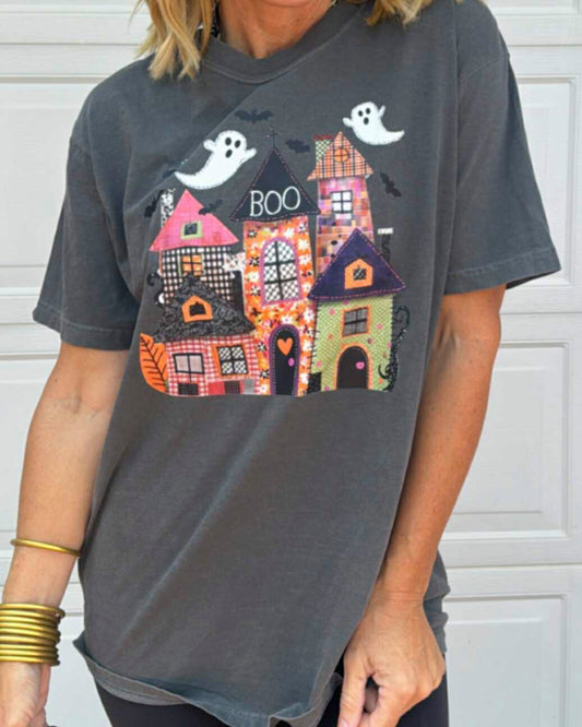 Patchwork Haunted HouseGarment Graphic T-shirt