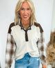 Feeling Fall Plaid Contrast Button Front Top
