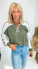 Olive Leopard Contrast Lace Detail Top