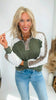 Olive Leopard Contrast Lace Detail Top